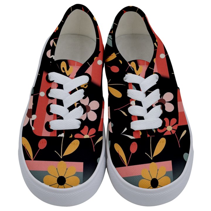  Minimalist Pattern With Simple Lines,flower And Shapes, Creating A Clean And Modern Kids  Classic Low Top Sneakers