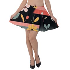  Minimalist Pattern With Simple Lines,flower And Shapes, Creating A Clean And Modern Velvet Skater Skirt