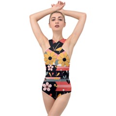  Minimalist Pattern With Simple Lines,flower And Shapes, Creating A Clean And Modern Cross Front Low Back Swimsuit