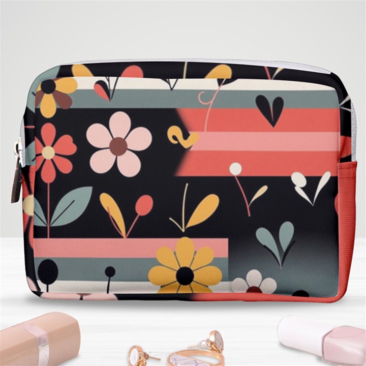  Minimalist Pattern With Simple Lines,flower And Shapes, Creating A Clean And Modern Make Up Pouch (Medium)