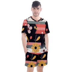  Minimalist Pattern With Simple Lines,flower And Shapes, Creating A Clean And Modern Men s Mesh T-shirt And Shorts Set