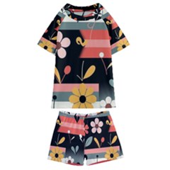  Minimalist Pattern With Simple Lines,flower And Shapes, Creating A Clean And Modern Kids  Swim T-shirt And Shorts Set