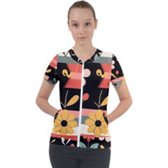  Minimalist Pattern With Simple Lines,flower And Shapes, Creating A Clean And Modern Short Sleeve Zip Up Jacket