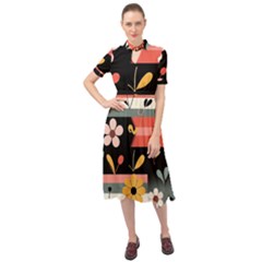  Minimalist Pattern With Simple Lines,flower And Shapes, Creating A Clean And Modern Keyhole Neckline Chiffon Dress