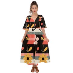  Minimalist Pattern With Simple Lines,flower And Shapes, Creating A Clean And Modern Kimono Sleeve Boho Dress