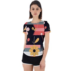  Minimalist Pattern With Simple Lines,flower And Shapes, Creating A Clean And Modern Back Cut Out Sport T-shirt