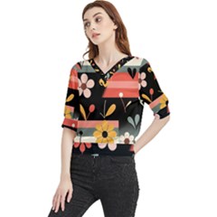  Minimalist Pattern With Simple Lines,flower And Shapes, Creating A Clean And Modern Quarter Sleeve Blouse