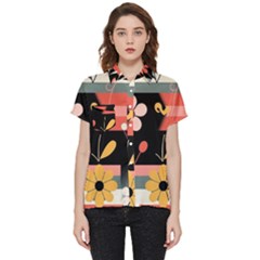  Minimalist Pattern With Simple Lines,flower And Shapes, Creating A Clean And Modern Short Sleeve Pocket Shirt