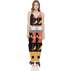  Minimalist Pattern With Simple Lines,flower And Shapes, Creating A Clean And Modern Sleeveless Tie Ankle Chiffon Jumpsuit