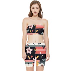  Minimalist Pattern With Simple Lines,flower And Shapes, Creating A Clean And Modern Stretch Shorts And Tube Top Set