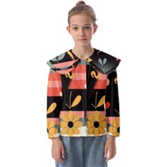  Minimalist Pattern With Simple Lines,flower And Shapes, Creating A Clean And Modern Kids  Peter Pan Collar Blouse