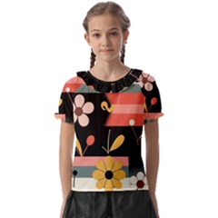  Minimalist Pattern With Simple Lines,flower And Shapes, Creating A Clean And Modern Kids  Frill Chiffon Blouse