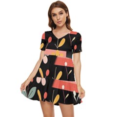  Minimalist Pattern With Simple Lines,flower And Shapes, Creating A Clean And Modern Tiered Short Sleeve Babydoll Dress