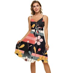  Minimalist Pattern With Simple Lines,flower And Shapes, Creating A Clean And Modern Sleeveless Tie Front Chiffon Dress by myclothy