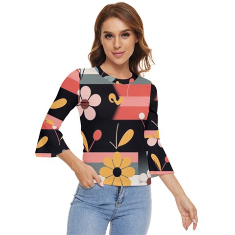  Minimalist Pattern With Simple Lines,flower And Shapes, Creating A Clean And Modern Bell Sleeve Top by myclothy