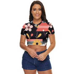  Minimalist Pattern With Simple Lines,flower And Shapes, Creating A Clean And Modern Side Button Cropped T-shirt by myclothy