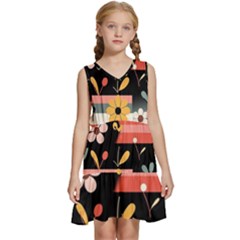  Minimalist Pattern With Simple Lines,flower And Shapes, Creating A Clean And Modern Kids  Sleeveless Tiered Mini Dress