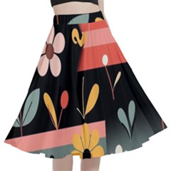  Minimalist Pattern With Simple Lines,flower And Shapes, Creating A Clean And Modern A-line Full Circle Midi Skirt With Pocket