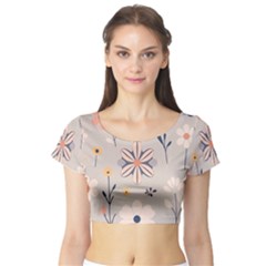  Minimalist Pattern With Simple Lines,flower And Shapes, Creating A Clean And Modern Short Sleeve Crop Top