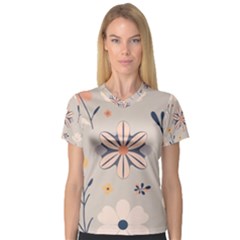  Minimalist Pattern With Simple Lines,flower And Shapes, Creating A Clean And Modern V-neck Sport Mesh T-shirt