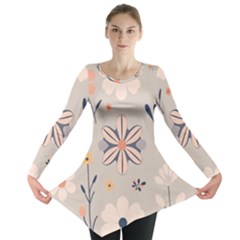  Minimalist Pattern With Simple Lines,flower And Shapes, Creating A Clean And Modern Long Sleeve Tunic 