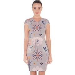  Minimalist Pattern With Simple Lines,flower And Shapes, Creating A Clean And Modern Capsleeve Drawstring Dress 