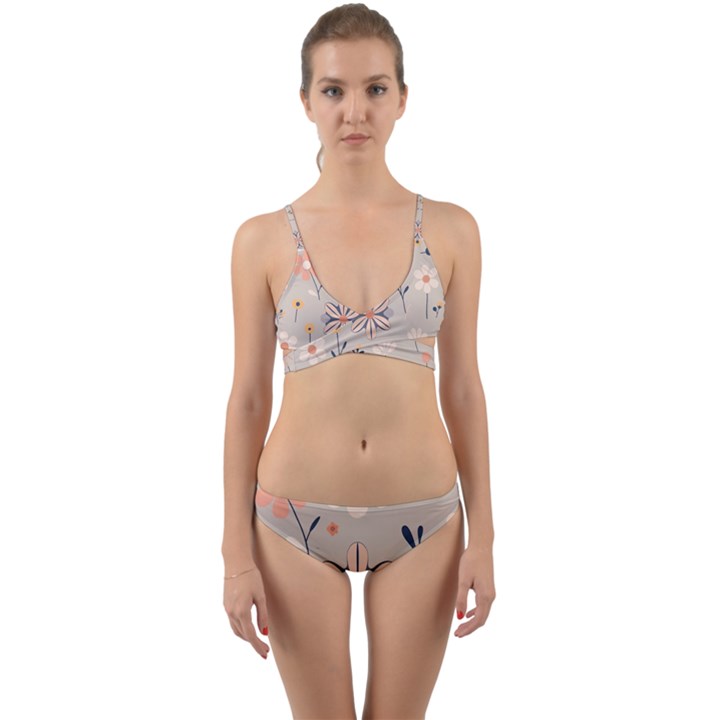  Minimalist Pattern With Simple Lines,flower And Shapes, Creating A Clean And Modern Wrap Around Bikini Set