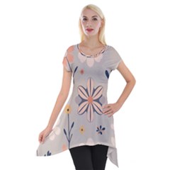  Minimalist Pattern With Simple Lines,flower And Shapes, Creating A Clean And Modern Short Sleeve Side Drop Tunic