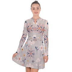  Minimalist Pattern With Simple Lines,flower And Shapes, Creating A Clean And Modern Long Sleeve Panel Dress