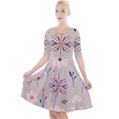  Minimalist Pattern With Simple Lines,flower And Shapes, Creating A Clean And Modern Quarter Sleeve A-line Dress With Pockets by myclothy