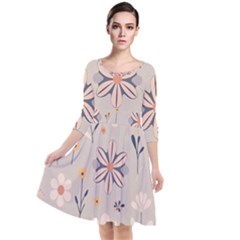  Minimalist Pattern With Simple Lines,flower And Shapes, Creating A Clean And Modern Quarter Sleeve Waist Band Dress