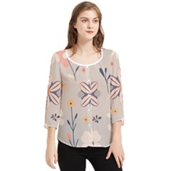  Minimalist Pattern With Simple Lines,flower And Shapes, Creating A Clean And Modern Chiffon Quarter Sleeve Blouse by myclothy