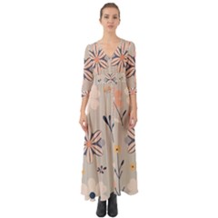  Minimalist Pattern With Simple Lines,flower And Shapes, Creating A Clean And Modern Button Up Boho Maxi Dress