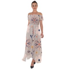  Minimalist Pattern With Simple Lines,flower And Shapes, Creating A Clean And Modern Off Shoulder Open Front Chiffon Dress