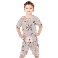  Minimalist Pattern With Simple Lines,flower And Shapes, Creating A Clean And Modern Kids  T-shirt And Shorts Set