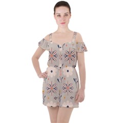  Minimalist Pattern With Simple Lines,flower And Shapes, Creating A Clean And Modern Ruffle Cut Out Chiffon Playsuit