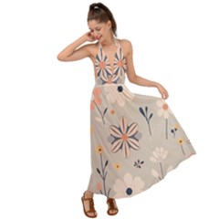  Minimalist Pattern With Simple Lines,flower And Shapes, Creating A Clean And Modern Backless Maxi Beach Dress