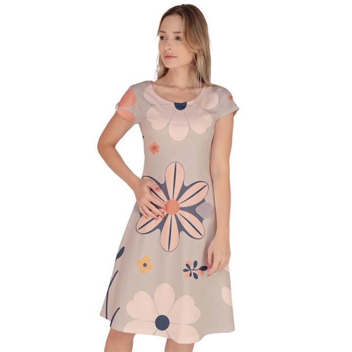  Minimalist Pattern With Simple Lines,flower And Shapes, Creating A Clean And Modern Classic Short Sleeve Dress