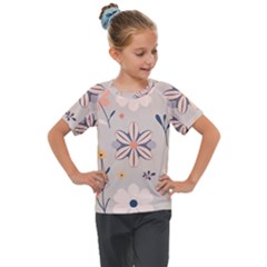  Minimalist Pattern With Simple Lines,flower And Shapes, Creating A Clean And Modern Kids  Mesh Piece T-shirt