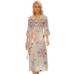  Minimalist Pattern With Simple Lines,flower And Shapes, Creating A Clean And Modern Midsummer Wrap Dress