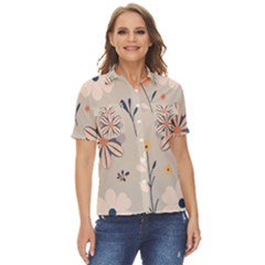  Minimalist Pattern With Simple Lines,flower And Shapes, Creating A Clean And Modern Women s Short Sleeve Double Pocket Shirt