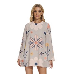  Minimalist Pattern With Simple Lines,flower And Shapes, Creating A Clean And Modern Round Neck Long Sleeve Bohemian Style Chiffon Mini Dress by myclothy