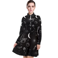 Cosmic Black Space Star Long Sleeve Chiffon Shirt Dress