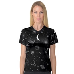 Cosmic Black Space Star V-neck Sport Mesh T-shirt