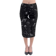 Cosmic Black Space Star Midi Pencil Skirt