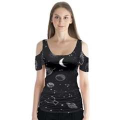 Cosmic Black Space Star Butterfly Sleeve Cutout T-shirt 