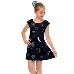 Cosmic Black Space Star Kids  Cap Sleeve Dress