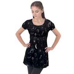 Cosmic Black Space Star Puff Sleeve Tunic Top