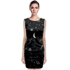 Cosmic Black Space Star Sleeveless Velvet Midi Dress