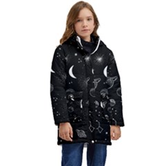 Cosmic Black Space Star Kids  Hooded Longline Puffer Jacket